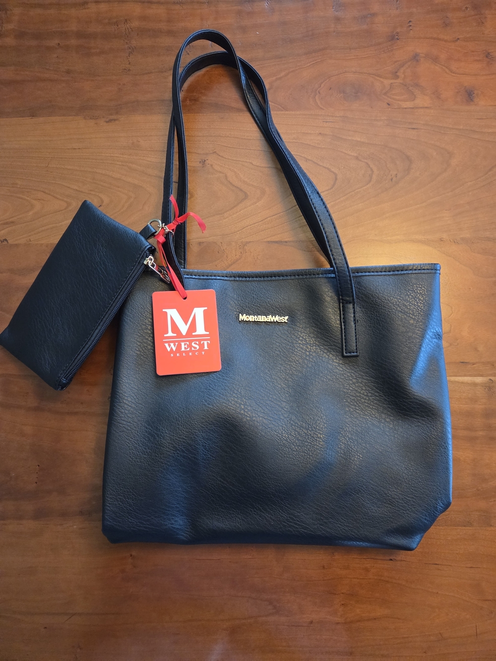 Montana West Black Leather Tote Bag with Wristlet